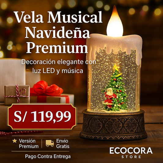 Adorno musical de Navidad sin llama, luces de vela clásico con granizado automático LED de globo de nieve con escena de Papá Noel USB/funciona con pilas para decoración de Navidad- ORIGINAL-CALIDAD PREMIUM