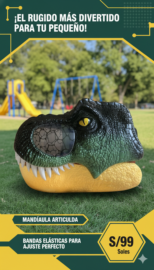 Mascara Dinosaurio T-Rex ajustable con luz en Ojos y Sonido🦖