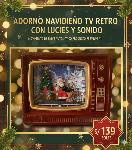 ADORNO NAVIDEÑO TV RETRO CON LUCES Y SONIDO- PRODUCTO ORIGINAL - PREMIUM - CALIDAD A1 - CON MOVIMIENTO DE NIEVE EN AUTOMATICO❄️