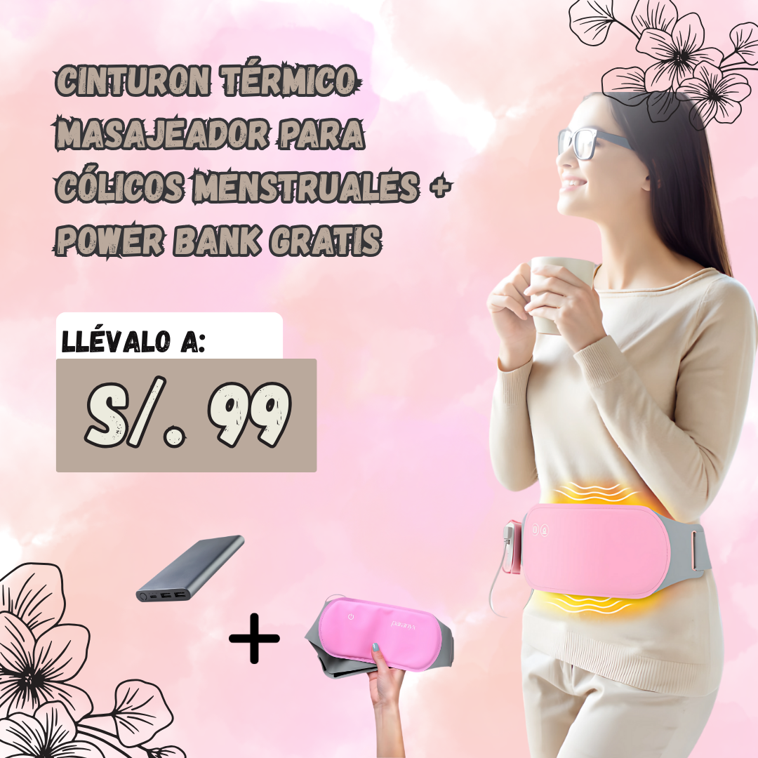 🌷CINTURON TÉRMICO MASAJEADOR PARA CÓLICOS MENSTRUALES + POWER BANK GRATIS🌷