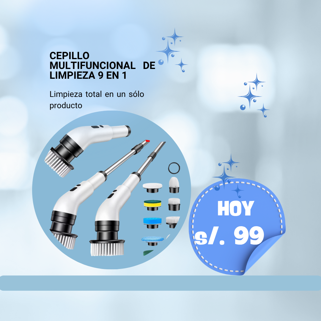 Cepillo Limpiador Eléctrico 9 en 1 – La Solución Total para la Limpieza del Hogar y tu Auto💫